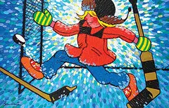 The Joy of a 'Kick Save' by William Roy Brownridge, acrylic on canvas, sold Apr 2025