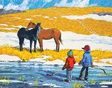 William Roy Brownridge, The Yearlings, acrylic on wood board
