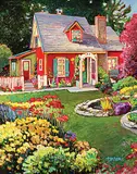 John H. Burrow, Little Red Cottage, acrylic on canvas