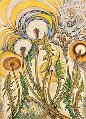 Richard Calver, Dandelions Rejoicing #49/50, 2014, colour lino block on paper