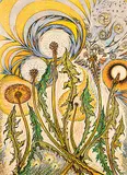 Richard Calver, Dandelions Rejoicing #49/50, 2014, colour lino block on paper