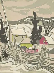 A. Y. Jackson, Sleighing Through the Village, colour silkscreen on paper