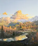 Roger Kamp, Autumn Sunset on Roche Miette Peak [Jasper National Park], 1999, oil on canvas
