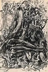 Arthur Lismer, Untitled - Tree Trunk, 1963, ink on paper