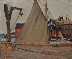 J. E. H. MacDonald, Mahone Bay, Nova Scotia, oil on paper board