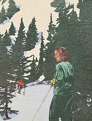 Walter J. Phillips, Ski Trail, 1945, colour wood block on paper