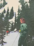 Walter J. Phillips, Ski Trail, 1945, colour wood block on paper
