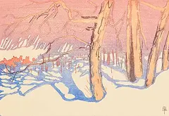Walter J. Phillips, Tree Shadows on Snow, 1922, colour wood block on paper