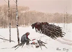 Allen Sapp, Untitled - Cooking a Rabbit, acrylic on canvas
