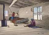 Allen Sapp, Putting Baby on the Swing, 1977, acrylic on canvas