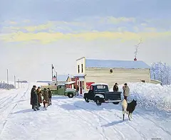 Peter Shostak, Visiting at the Local Store, acrylic on canvas
