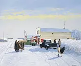 Peter Shostak, Visiting at the Local Store, acrylic on canvas