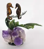 Lyle Sopel, In the Flow - Seahorses, nephrite jade, tiger eye and amethyst sculpture