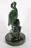 Lyle Sopel, Still Waters - Heron, green nephrite jade and black quartz sculpture