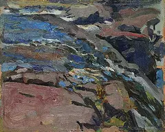 Frederick Varley, Waterfall - Northern Stream, 1914, oil on wood panel