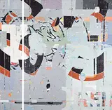Kevin N. Ghiglione, Hooptedoodle [Diptych], 2016, encaustic on wood board