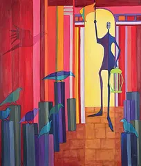Red Room with Birds by Audrey Mabee, oil on canvas, sold Apr 2025