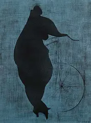 Harold Town, French Postcard [Girl with Bicycle], 1971, colour monoprint on paper