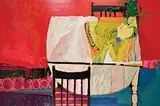 George Melville Wood, Untitled - Still Life with Black Chairs, acrylic on wood board