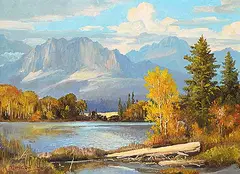 Mount Yamnuska and Chilver Lake, Seebe, Alberta by Duncan MacKinnon Crockford, 1980, oil on canvas, sold Apr 2025
