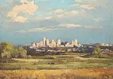 Duncan MacKinnon Crockford, Glimpse of the Cruel City [Calgary - from bearspaw Heights], oil on canvas