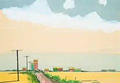 Robert Newton Hurley, Untitled - Saskatchewan Harvest Scene, 1975, watercolour and graphite on paper board