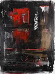 Fabienne Leydecker, Abstract 18 [Red Door], mixed media on canvas
