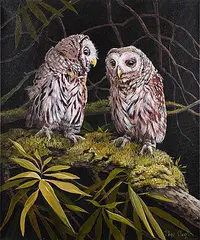 Page Ough, Young Barred Owls, 2009, oil on canvas