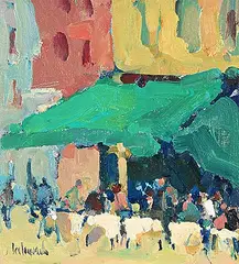Lesley Rich, Coffee in S. Margharita Plaza, oil on canvas