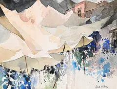 York Wilson, Untitled - Beach Umbrellas, watercolour on paper