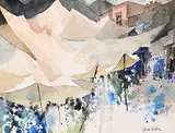 York Wilson, Untitled - Beach Umbrellas, watercolour on paper
