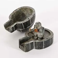 Edith Aklok, Untitled - Igloo with Detailed Interior, stone and metal sculpture