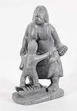 Jeetaloo Akulukjuk, Untitled - Mother Nursing Boy, grey stone sculpture