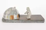 Untitled - Man with Igloo by Letia Imaruituq Akumalik, grey and brown stone carving, sold Mar 2025