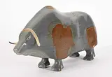 Simeonie Allurut, Untitled - Waiting Muskox, 1974, grey and brown stone and bone carving