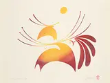Simon Brascoupe, Elk, Owl and Sun #3/10, 1982, colour stencil on paper
