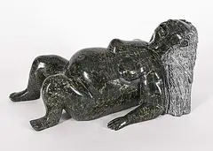 Isacci Etidlui, Woman Giving Birth, 2008, green stone carving