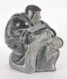 Annie Eyaituq, Untitled - Inuk with Knife at other's Throat, grey stone carving