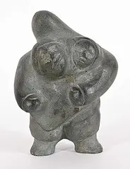 David Ikutaaq, Untitled - Mother and Child, grey stone carving