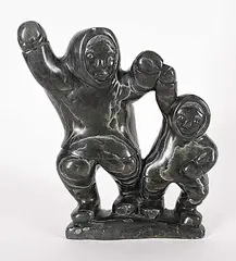 Samissa Ivilla, Untitled - Inuk with Child, grey stone carving