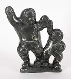 Samissa Ivilla, Untitled - Inuk with Child, grey stone carving