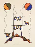 Goyce Kakegamic, Birds at the Campfire #4/58, colour silkscreen on paper