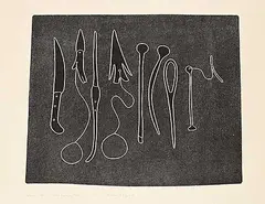 Helen Kalvak, Seal Hunting Tools #3/50, 1980, stonecut on paper