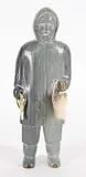 Elisapee Kanangnaq Ahlooloo, Untitled - Man with Rope and Bag, 1976, grey stone carving with fur