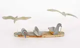 Seemee Kanayuk, Bird Scene, 1980, grey and brown stone carving