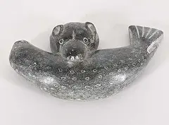 Peter Komak, Untitled - Bear Eating Seal, grey stone carving