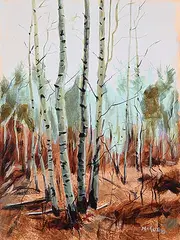 Terry McCue, Untitled - Birch Trees, oil on canvas