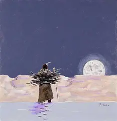 Terry McCue, Untitled - Gathering Wood, oil on wood board