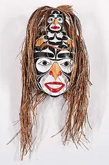 Janice Morin, Birth of an Eagle, 2001, carved and painted wood mask with horsehair and mixed media
