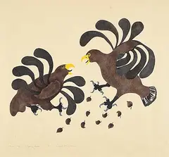 Agnes Nanogak, Fighting Hawks #3/50, 1980, colour stonecut on paper